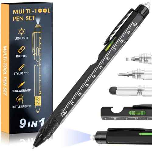 Christmas Gifts Stocking Stuffers for Men,Multitool Pen 9 in 1 Innovative Gift for Men,with LED Light,Ruler, Stylus,Bubble Level,Screwdrivers,Unique Gifts Gadgets for Him,Boyfriend,Husband