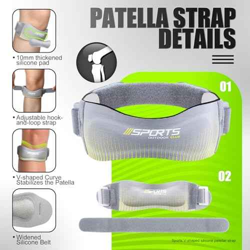 2 Pcs Silicone Patellar Tendon Support Strap Ergonomic Pad for Patellar Tendon Support Adjustable Non-slip Patella Band Stabilizer Knee Brace for Jumpers Knee Tendonitis Ball Sports