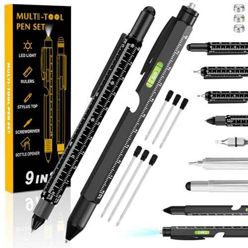 MaxLax 9-in-1 Multi-Tool Pen Gift Set - Father's Day Present with Pliers, Assembly and DisassemblyTools & Bottle Opener, Gifts for Men, Dads & Outdoorsmen - Great for Birthdays (Black+Black)