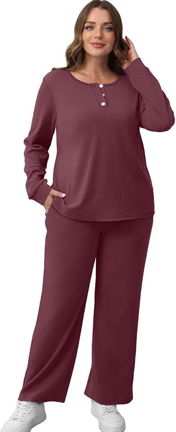 WIHOLL Lounge Sets for Women Two Piece Outfits Button Down Sweatsuit Sweatpant with Pockets Fall Fashion 2025