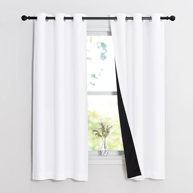 NICETOWN Pure White 100% Blackout Lined Curtains, 1 Pair, 2 Thick Layers Narrow
