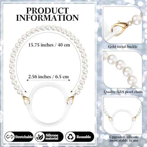 2 Pcs Silicone Water Bottle Handle Holder with Pearl Strap Compatible with Stanley Cup Accessories Sling Water Bottle Carrier Holde Fits Most 8-40 oz Tumbler Gift for Woman