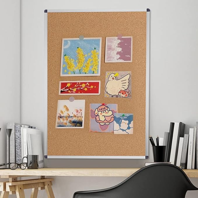 VIZ-PRO Cork Notice Board, 18 X 12 Inches, Cork Bulletin Board