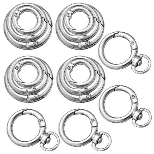 Round Carabiner Circle Clips Rings with Quick Release Key Ring Keychain Clips for Accessory & Keychain (16Silver)
