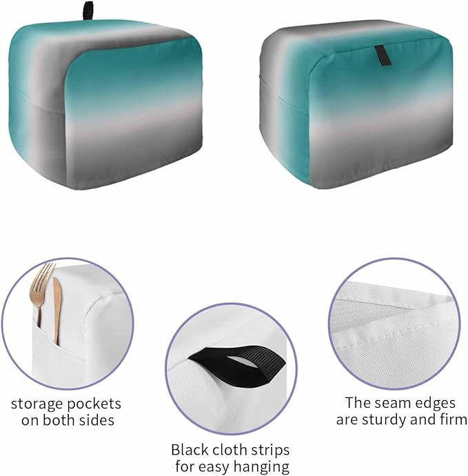 Toaster Cover 4 Slice Green and Grey Ombre Toaster Oven Cover with Pockets Teal Gradient Color Dustproof Bakeware Protector Small Kitchen Appliance Dust Covers and Fingerprint Protection for Women