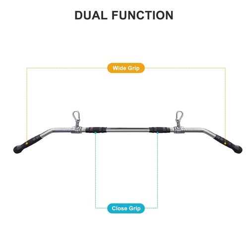 plzzree 48'' LAT Pull Down Bar: Rotating Double Hooks for Dual Pulley Cable Machine - Tricep Press Down Long Bar Pull Down Attachment for Home Gym