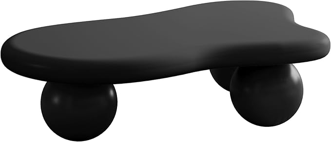 47 Inch Cloud Shaped Coffee Table with 3 Ball Legs for Living Room Black