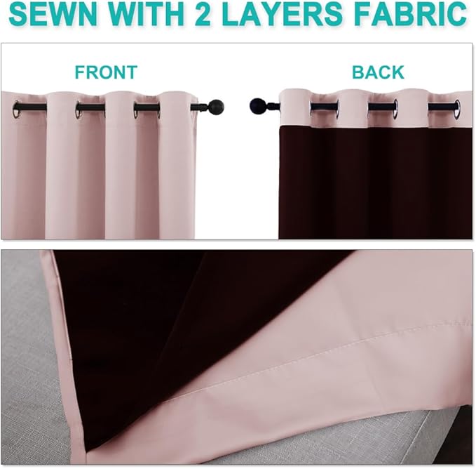 NICETOWN 100% Blackout Window Curtain Panels 84" Long, Blush Pink, 2 Pieces