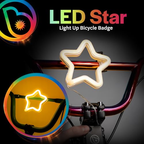 Brightz BadgeBrightz Star Shaped LED Bike Light - Cute Bike Accessories for Girls, Boys & Adults - Cool Accessory for Bikes & Scooters - Easily Attaches to Frame or Handlebar - 4.75-inch