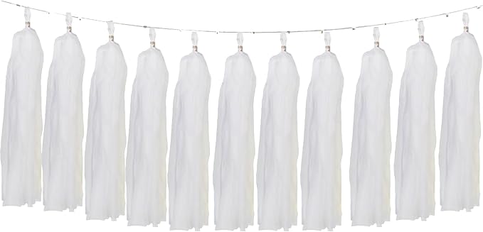 We Moment White Tissue Paper Tassels Party Tassel Garland Banner for White Party Decorations, DIY Kits,15PCS