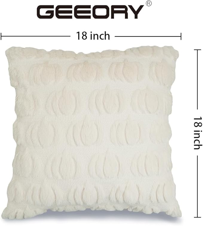 GEEORY Fall Pillow Covers 18 x 18 Inch Set of 2, Fall Decorations Pumpkins Soft Plush Fluffy Faux Fur Wool Decorative Autumn Thanksgiving Farmhouse Cushion Case for Sofa Beige GC002-18