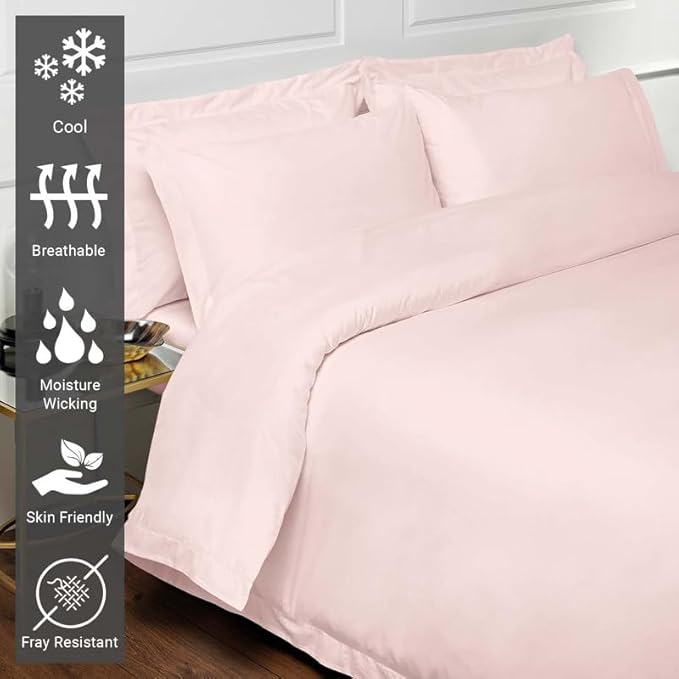 Pizuna Pure 100% Cotton King Duvet Cover Set, Luxurious 400 Thread Count Long Staple Cotton Sateen Weave with Button Closure (Combed Light Pink Cotton Duvet Cover King)