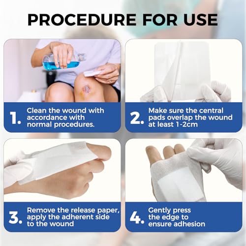 Island Dressing Bordered Gauze 4"x4", 50 Individually Packed Non-Stick Pad in Center with Adhesive Border,Soft Absorbent Medical Grade Dressing Gauze Pad for Wound Care and First Aid