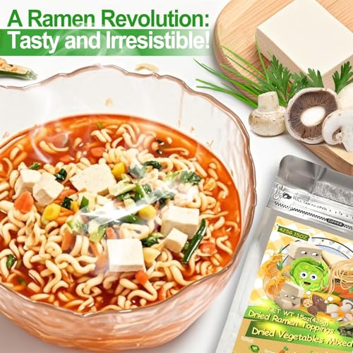 15oz Dehydrated Ramen Toppings Mix with Freeze-Dried Tofu ? 9 Dried Veggies Including Seaweed, Cabbage, Corn ? High Protein, Low Calorie, All-Natural Ramen Mix ? Emergency Food & Camping Meal