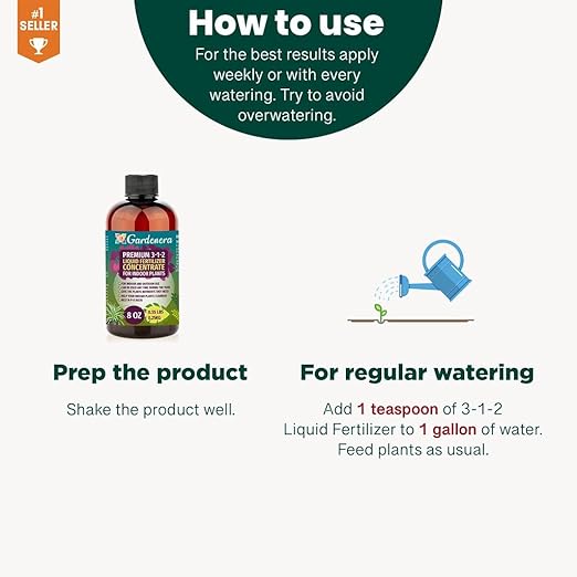 Premium Liquid Palm Tree Plant Fertilizer - 3-1-2 Concentrate for Indoor Plants and Flowers by Gardenera | Organic Plant Food for Palm Trees - 8oz