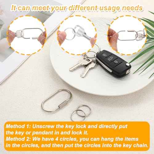 6Pcs Gold Brass Key Rings Screw Lock Key Organizer Metal Carabiner Keychain Clip Making Kit Flat O Split Ring Hooks for Keychains Purse Bag Charms for Handbags (silver)