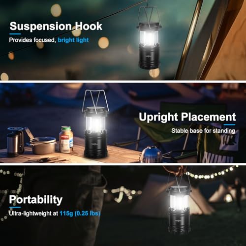 LED Camping Lantern, Battery Operated Lights, Adjustable Brightness for Camping, Power Outages, Emergencies, Outdoor Collapsible Lanterns, 4 Pack