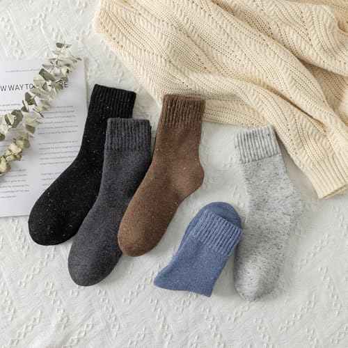 Wool Socks for Women - 5 Pairs Crew Warm Socks for Women Classic Women's Winter Soft Crew Sock Ladies Gifts