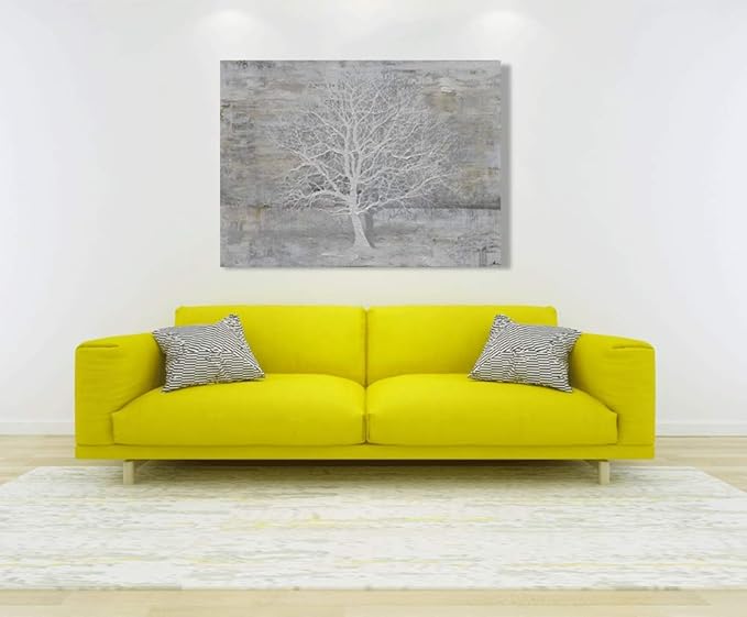 Yihui Arts Abstract Tree Canvas Wall Art: Large White Shadow Tree Picture