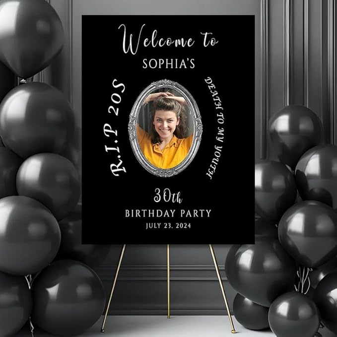 RIP 20s Welcome to My 30th Birthday Party Sign, Personalized Funeral For My Youth Custom Decor, Death to My Youth Welcome Board.