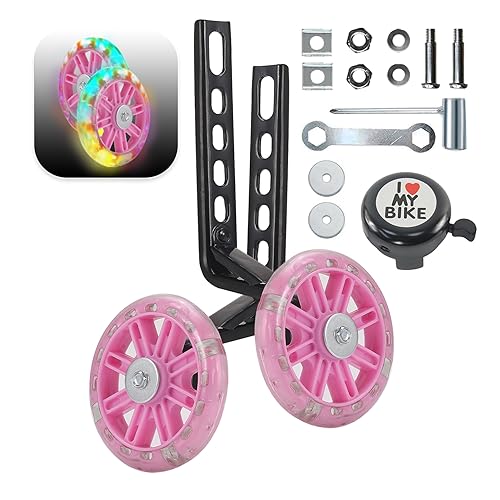 Training Wheels for Bike,Compatible for Bikes of 12/14/16/18/20 Inch,Flash Mute Wheel,1 Pair,PINK