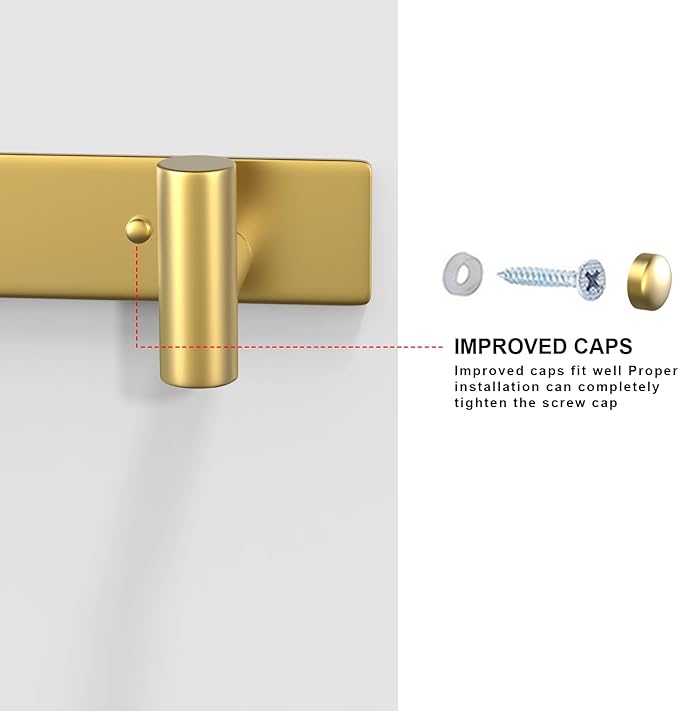 VAEHOLD Hat and Coat Wall Mount Rack - Hooks for Robes, Bags, Keys, and Towels - Bathroom Towel Hanger Organizer (Gold, “T“ Shape 5 Hooks 1 Pack)