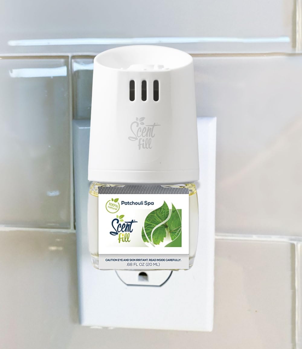 Scent Fill 100% Natural Patchouli Spa Plug in Air Freshener, Scented Oil Refills, 2 Refills + Diffuser