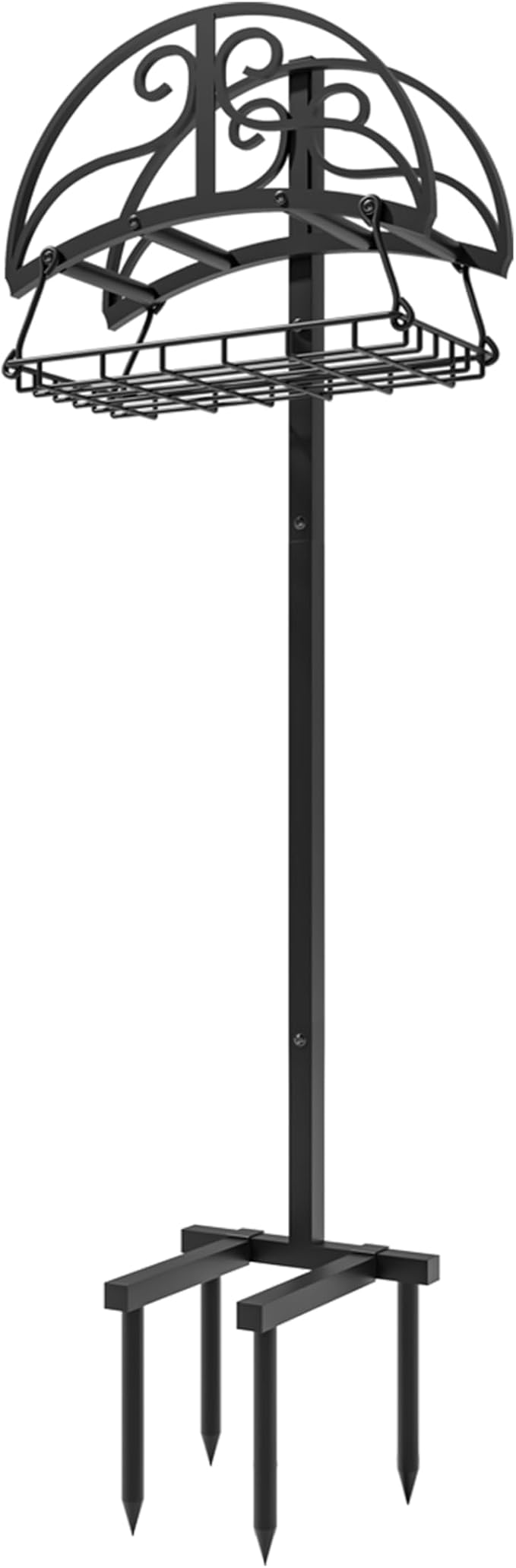 Freestanding Garden Hose Organizer with Storage Basket - Heavy-Duty Black Powder-Coated Hose Stand, Detachable Design Holds 150FT Hose, Includes Wrench & Screwdriver for Easy Assembly