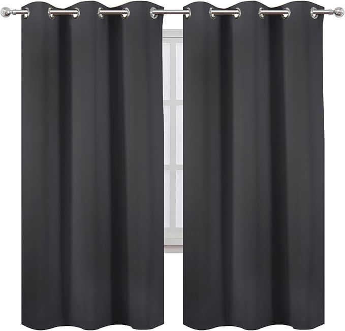 LEMOMO Dark Grey Thermal Blackout Curtains/42 x 72 Inch/Set of 2 Panels Room