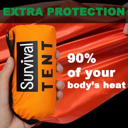 Emergency 2-Person Orange & Gray Survival Tent with Whistle & Paracord, Storm & Tornado Shelter, Tactical for Camping & Survival Kit
