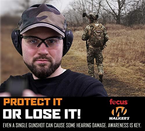 Walker's Razor Slim Electronic Hearing Protection Muffs with Sound Amplification and Suppression and Shooting Glasses Kit