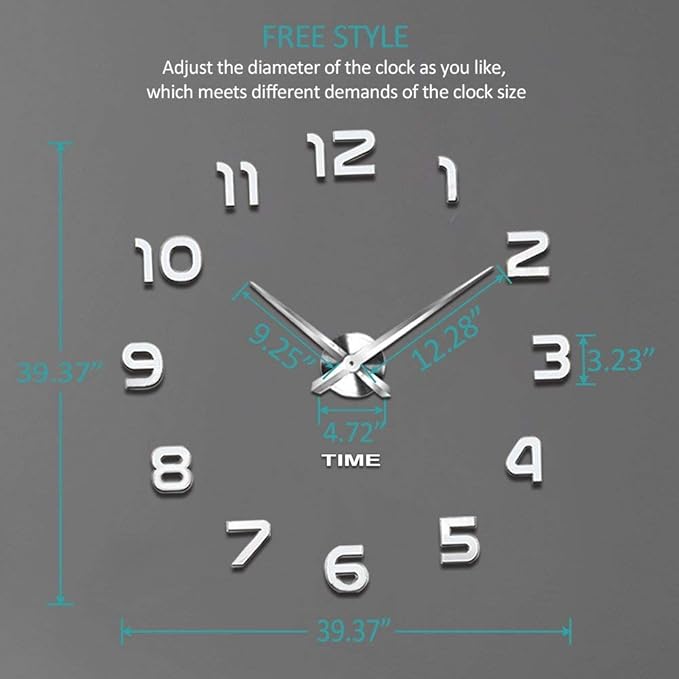 VANGOLD Frameless DIY Wall Clock 3D Mirror Wall Clock Large Mute Wall Stickers