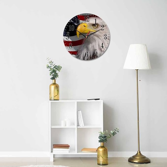 Mxocom American Bald Eagle Wall Clock USA Flag Majestic Bird Freedom 10 Inch