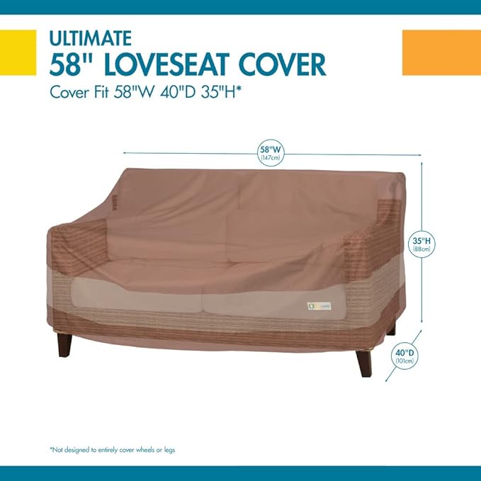 DUCKCOVERS Ultimate Waterproof 58 Inch Deep Loveseat Cover, Patio Furniture Covers