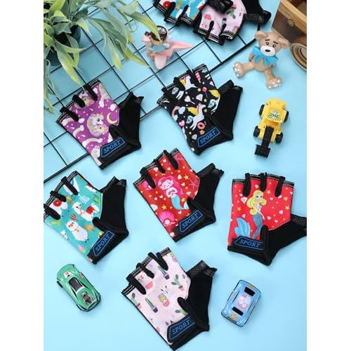 6 Pairs Kids Bike Gloves Fingerless Gymnastics Monkey Bar Workout Golf Gloves for Girls Cycling Exercise