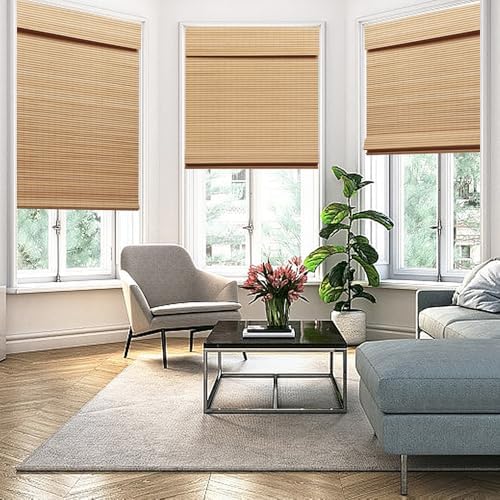 SEEYE Cordless Bamboo Roman Shades, Roll Up Blind Privacy Shade