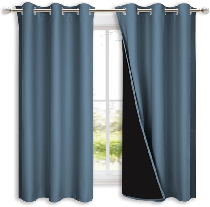 NICETOWN 100% Blackout Curtains 45 inches Long, Smoky Blue, 1 Pair, 42 inches
