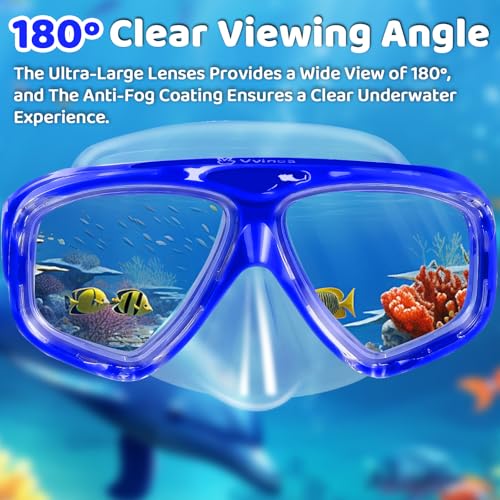 Vvinca Swim Goggles with Nose Cover, Snorkel Diving Mask Fabric Strap Wide View Anti-Fog/UV Swimming Goggles for Kids 3-14