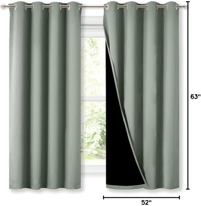 NICETOWN Greyish Green 100% Blackout Lined Curtains, 2 Thick Layers Completely