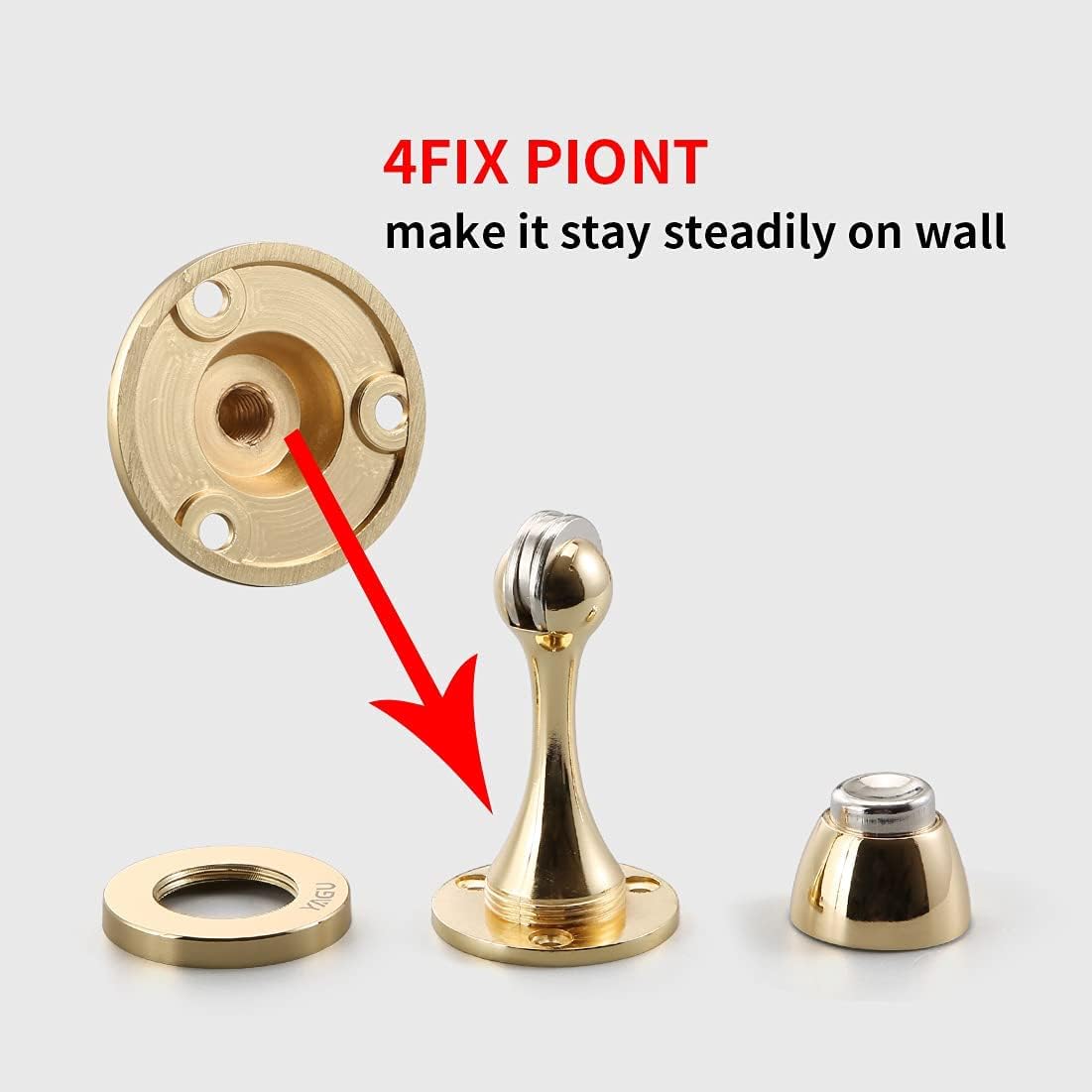 YAGU 2 Pack Magnetic Door Stoppers Holder, Zinc Alloy Bright Gold Door Stops Catch Wall Floor Mounted, Magnet Metal Soft-Catch