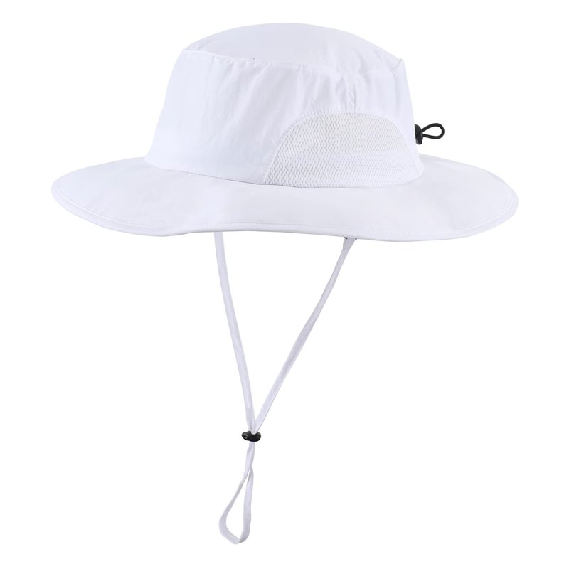 Home Prefer UPF50+ Mens Sun Hat Wide Brim Fishing Hat Airy Mesh UV Protection Portable Bucket Sun Hat White