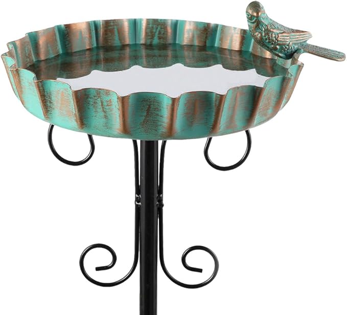 Metal Outdoor Bird Bath,11.6 Inch Standing Birdbath & Birdfeeder for Outside with 4 Prongs Base Stake,Garden Bird Baths for Yard Lawn Decor