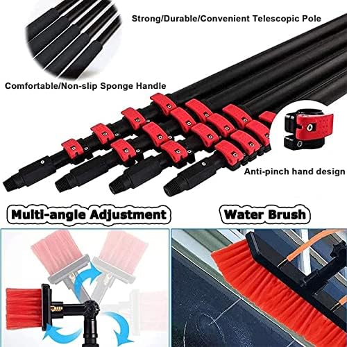 Glass Cleaning Brush Home Water Fed Telescopic Pole Kit Solar Panel Brush Rotating for Photovoltaic Panel，Telescopic Water Fed Pole Window Cleaner, Outdoor Roof Cleaning Tool with 20m Water