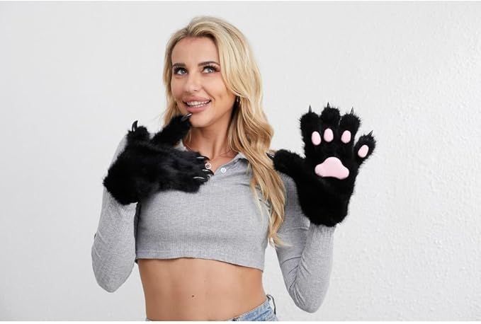 Faux fur wolf paw gloves with non-slip cat pad three-piece set, suitable for cosplay, Christmas, and Halloween party costumes