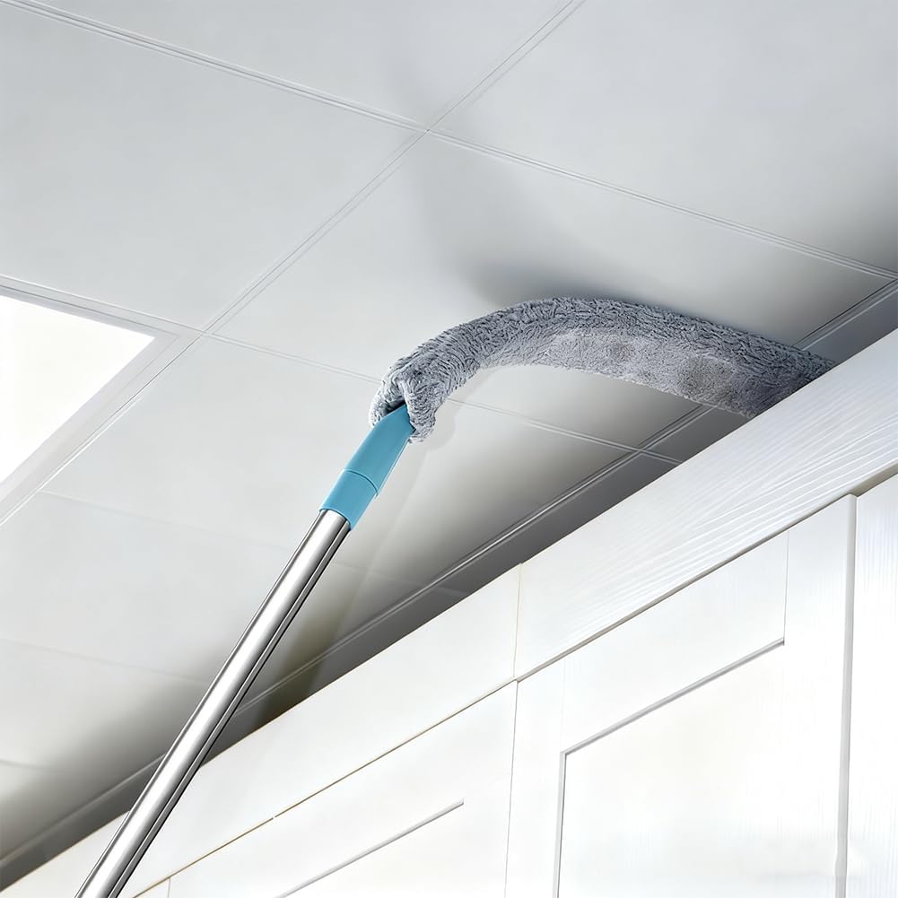 Saker Plus Retractable Gap Dust Cleaning Artifact, Saker Plus Flat Duster for Under Furniture, Reusable Washable Bendable Dusting Wand with Microfiber Dusting Cloths (1PCS)