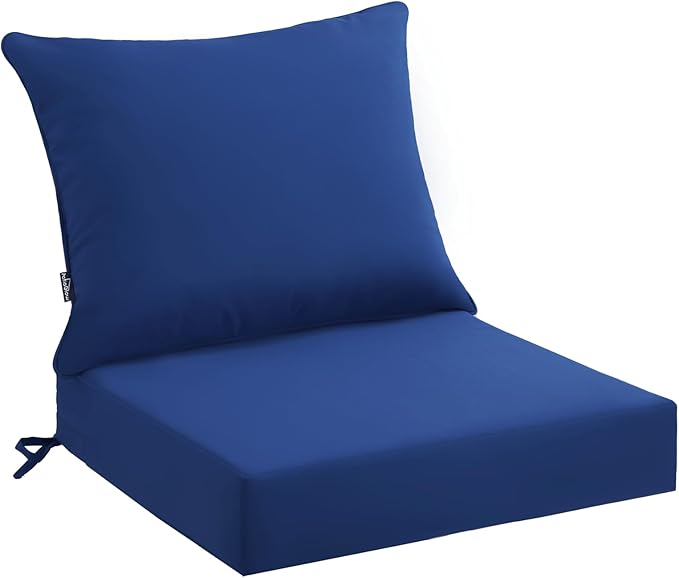 PatioGlow Outdoor Seat Cushion Set 22 x 24 x 4 Inch, Waterproof & Fade Resistant Patio Furniture Cushions with Removable Cover and Ties, Thick Deep Seating Pads for Outside Chair Sofa Couch, Blue