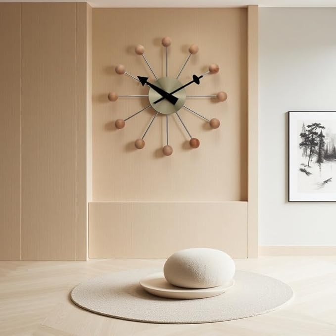 NUOVO 13 Inch Wood Ball Wall ClockMulticolor Mid Century Creative Silent Quartz