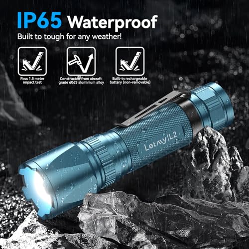 LETMY Rechargeable Flashlights High Lumens, 2 Pack 2000 Lumens Bright LED Tactical Flashlight, 3 Modes Samll Powerful Flash Lights with Clip, Waterproof Flashlights for Home Emergency Camping (Blue)
