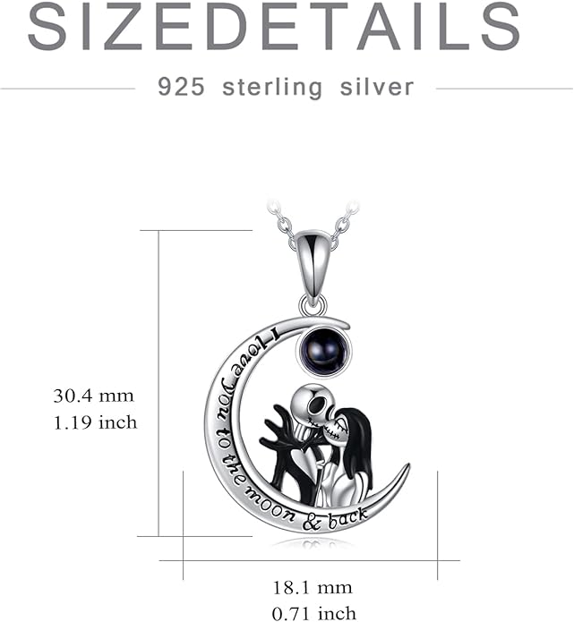 LILALO Christmas Gifts Nightmare Necklace Sterling Silver Abalone Shell Crystal Jack and Sally Necklace Jack Skellington Skull Jewelry Skull Necklaces for Women