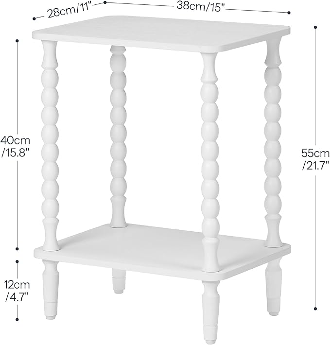 HOOBRO End Table, 2-Tier Small Side Table with Spindle Legs, Nightstand with Storage Shelves, Sofa Side Table, for Small Space, Living Room, Bedroom, White WT189BZ01